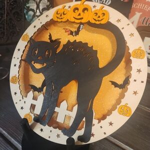 Halloween Black Cat and Pumpkin Wall Decor DIY lights Up